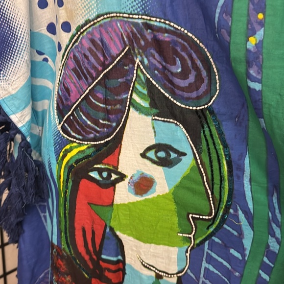 NWT Vatchio Rare Find! Artsy Sequined Beaded Tassels Cotton Kimono Cover Up OS - Picture 7 of 8